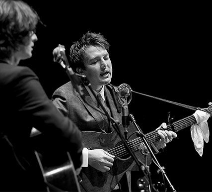 Black and white photo of the band The Milk Carton Kids