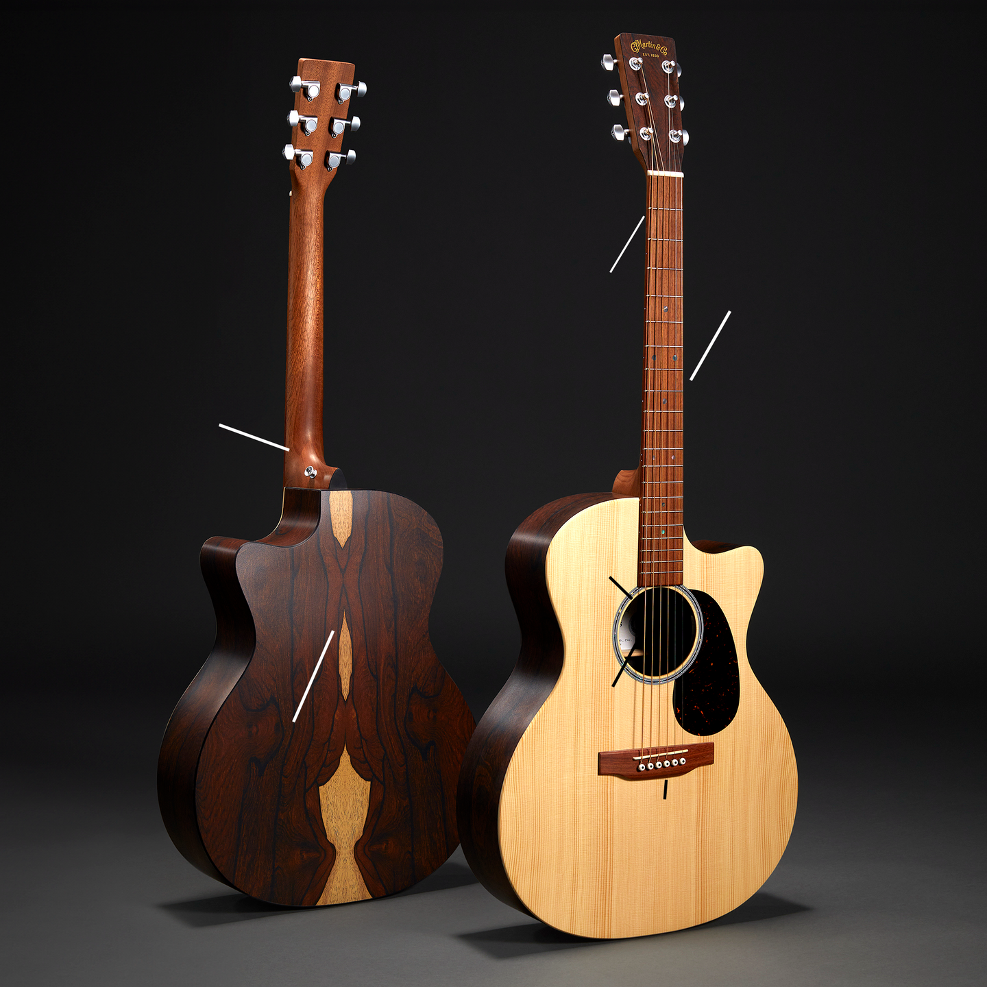 Front and back of a Martin X Series guitar
